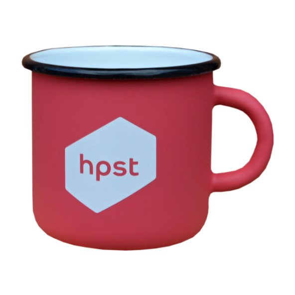 Enamel mug Viola, pink enamel mug with logo, nice mug, original enamel mug, retro mug, coloring mug, imprint logo, printing logo, own color, own Pantone, advertising mugs,